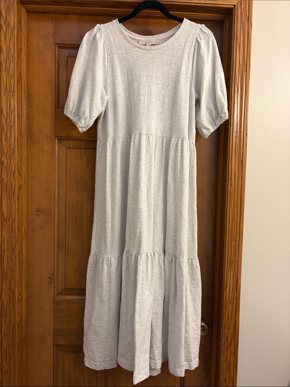 LOFT light grey tiered midi dress